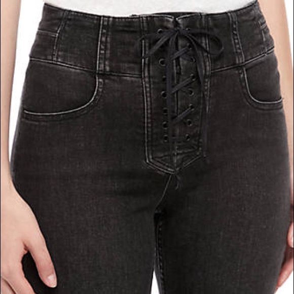FREE PEOPLE Crvy LoverKnot Lace Up Jeans NWT SIZE 34 Black - Picture 5 of 7